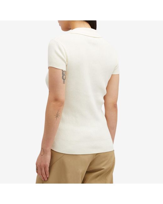 A.P.C. White Elora Knitted Polo Shirt Top