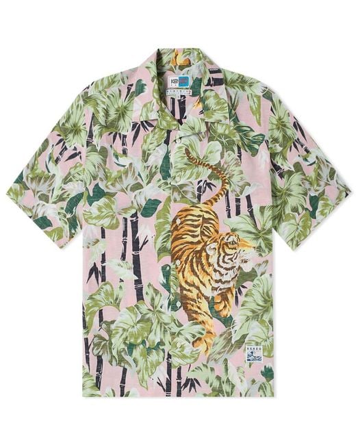 KENZO Pink Bamboo Tiger Hawaiian Shirt for men
