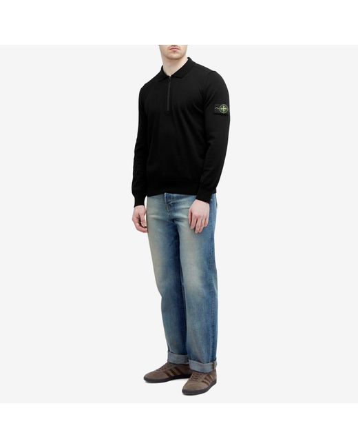 Stone Island Black Soft Cotton Long Sleeve Knitted Polo Shirt for men