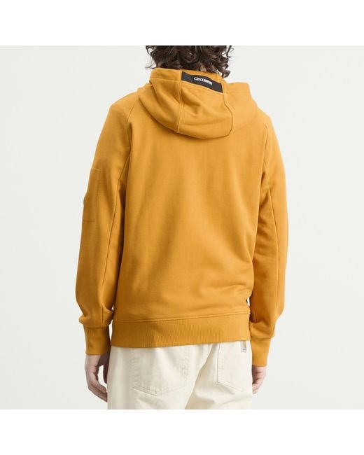 C P Company Yellow Diagonal Raised Fleece Hooded Lens Sweatshirt for men