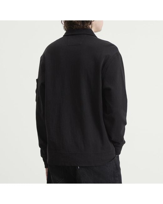 C P Company Black Malfile Fleece Quarter Zip Collared Sweatshirt for men