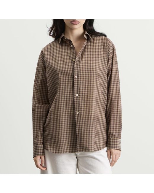 Auralee Brown Airy Light Cotton Check Shirt