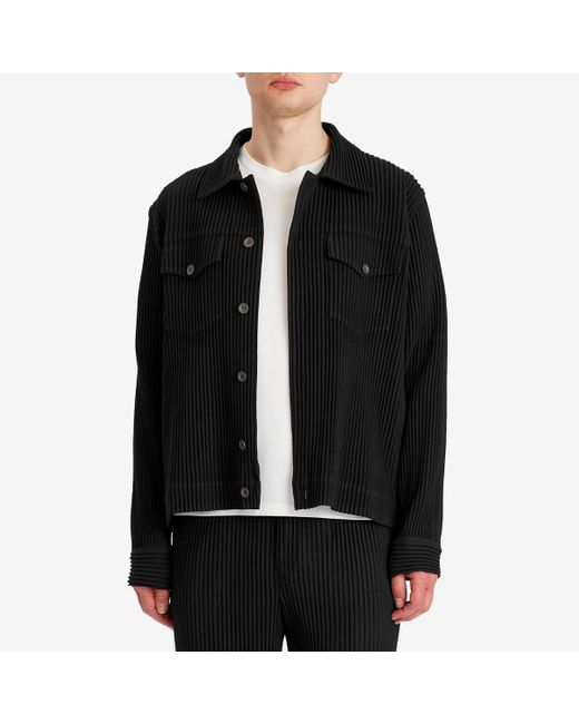 Homme Plissé Issey Miyake Black Wool Light Pleated Trucker Jacket for men
