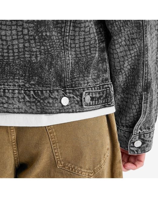 Aries Black Lasered Croc Trucker Jacket for men