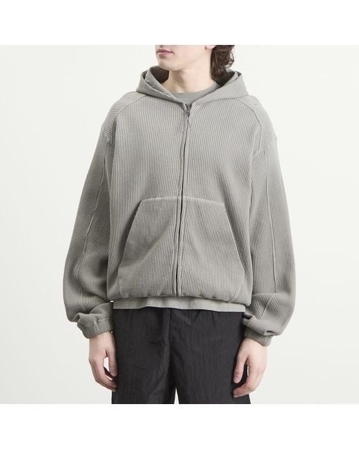 Roa Gray Bee Sun Faded Organic Waffle Zip Up Hoodie for men