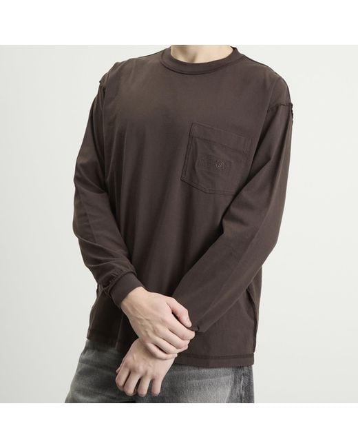 Maison Margiela Brown Mm6 Long-Sleeved Logo T-Shirt for men