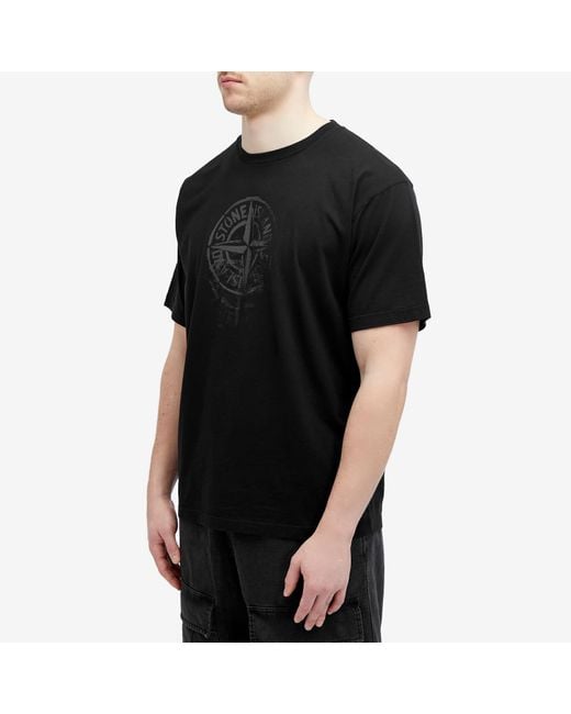 Stone Island Black Reflective One Badge Print T-Shirt for men