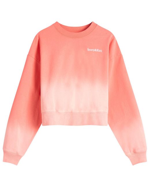 Sporty & Rich Pink Serif Logo Embroidered Cropped Sweatshirt
