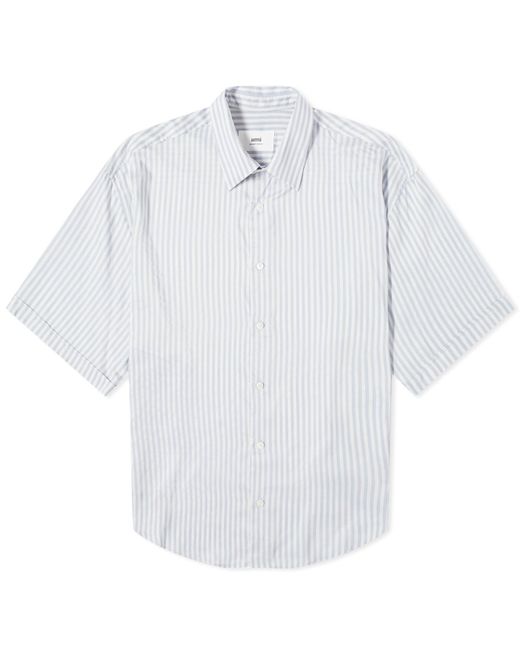 AMI White Boxy Short Sleeve Stripe Shirt for men