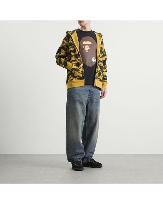 A Bathing Ape Yellow 1St Camo Full Zip Shark Hoodie for men