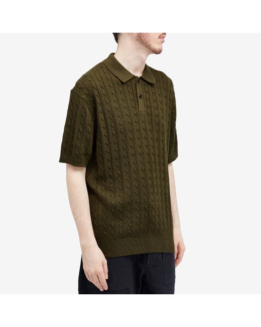 Beams Plus Green Cable Knit Polo Shirt for men