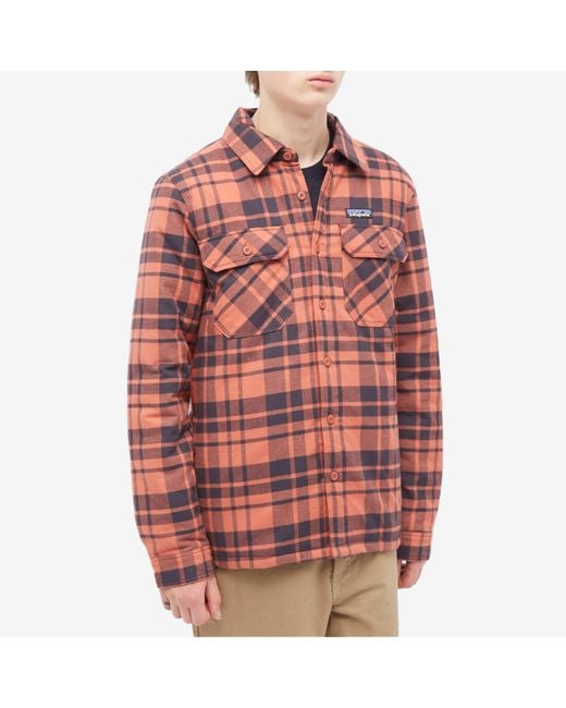 Patagonia Red Insulated Fjord Flannel Shirt Jacket Ice Caps Burl for men
