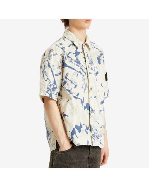 Stone Island Blue Scan Camo Ripstop-Ovd Short Sleeve Shirt for men