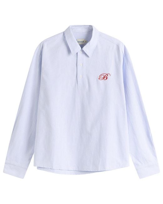 BOUND Blue Half Button Script Oxford Shirt for men