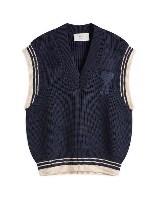 AMI Blue Ribbed Sleeveless Jumper