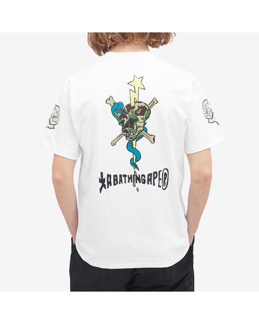 A Bathing Ape White Souvenir Skull Team T-Shirt for men