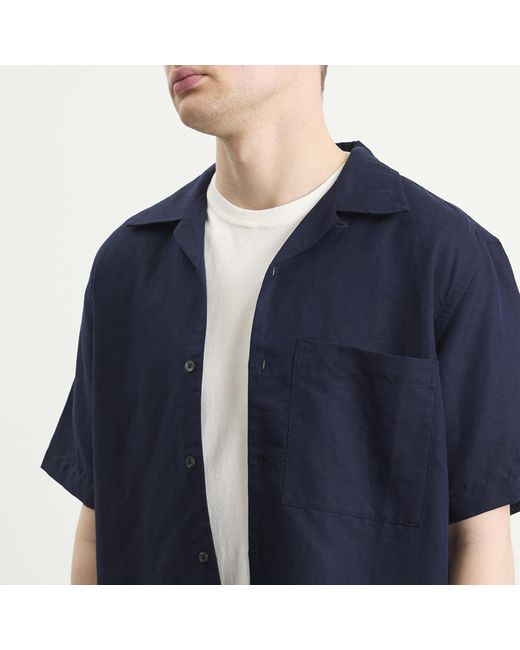 Universal Works Blue Linen Cotton Camp Shirt for men