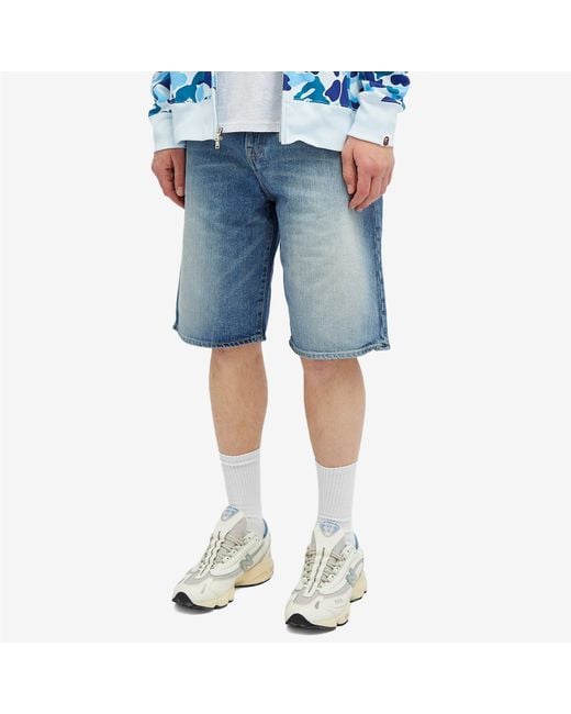 A Bathing Ape Blue College Denim Shorts for men