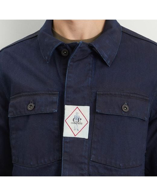 C P Company Blue Plated Denim Work Jacket for men