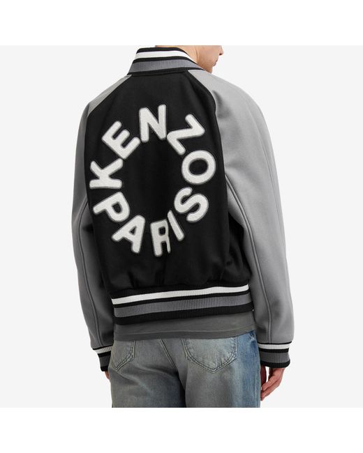 KENZO Gray Wool Varsity Jacket for men