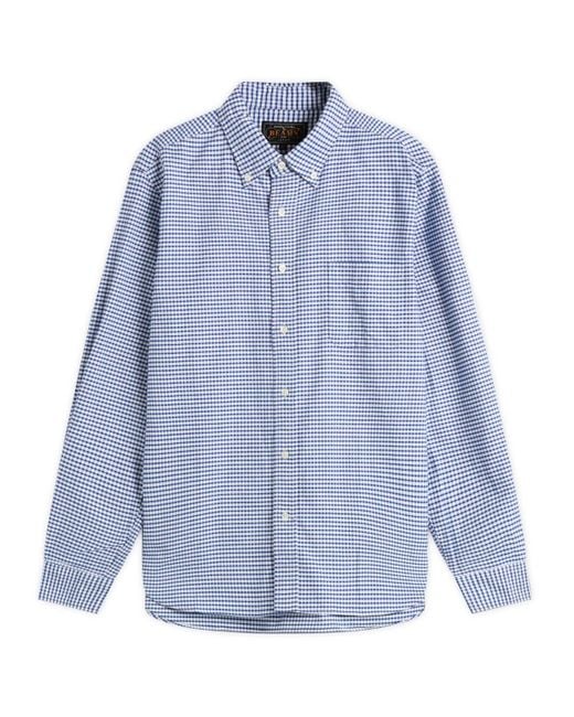 Beams Plus Blue Button Down Gingham Oxford Shirt for men