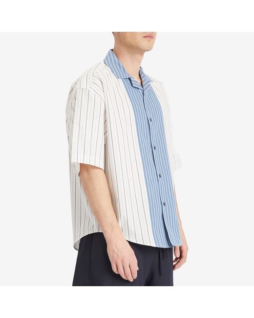 AMI Blue Camp Collar Contrast Stripe Boxy Shirt for men