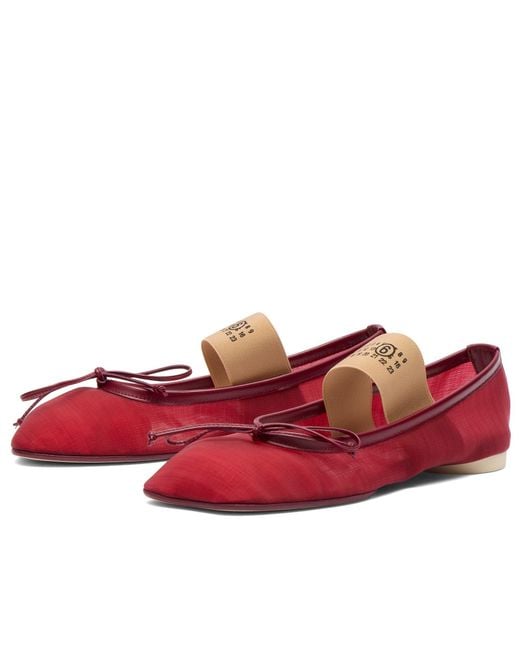 Maison Margiela Red Mm6 Mesh Moulded Toe Ballet Shoes