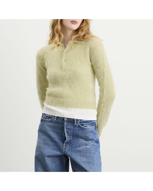Auralee Green Mohair Knit Polo