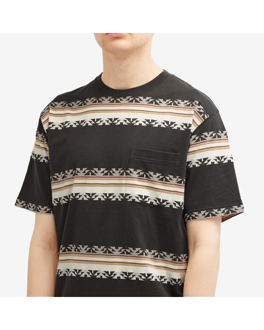 Beams Plus Black Jacquard Stripe Pocket T-Shirt for men