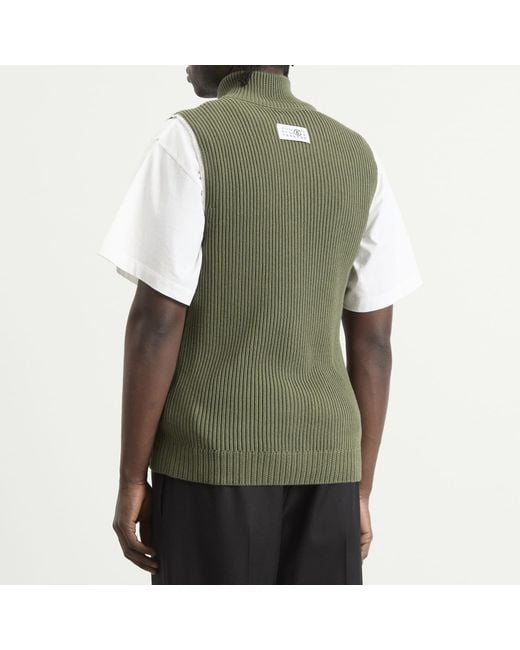Maison Margiela Green Mm6 Knitted Ribbed Zip Vest for men