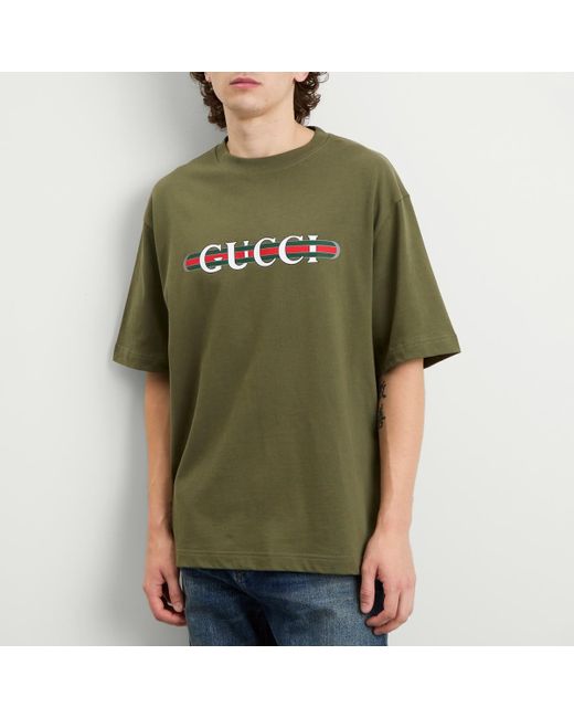 Gucci Green Interlocking Logo Heavy Cotton T-Shirt for men