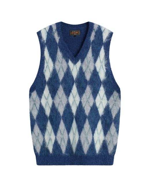 Beams Plus Mohair Argyle Knit Vest in Blue for Men | Lyst UK