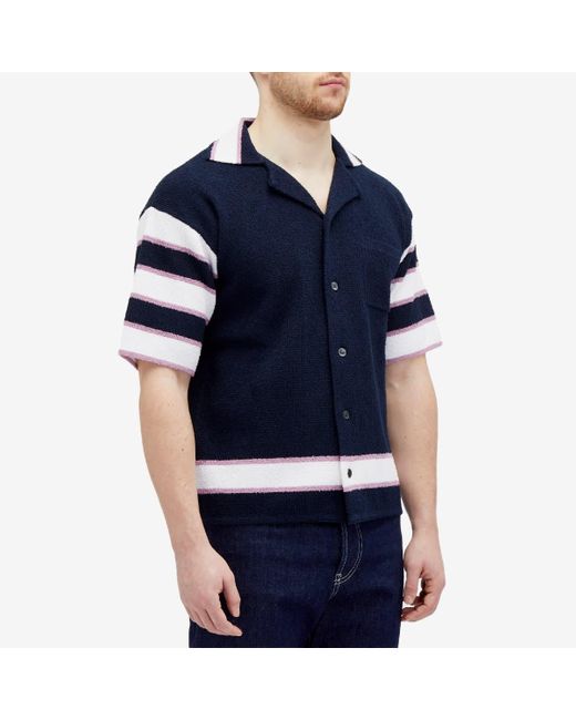 Marni Blue Stripe Short Sleeve Vacation Shirt for men