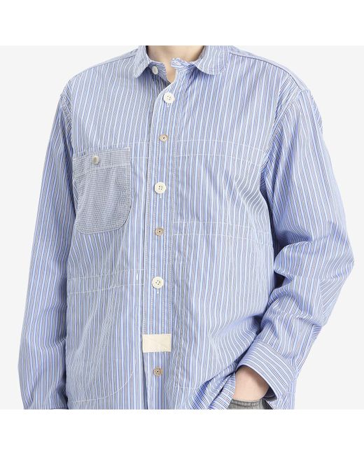Junya Watanabe Blue Cotton Stripe Check Shirt for men