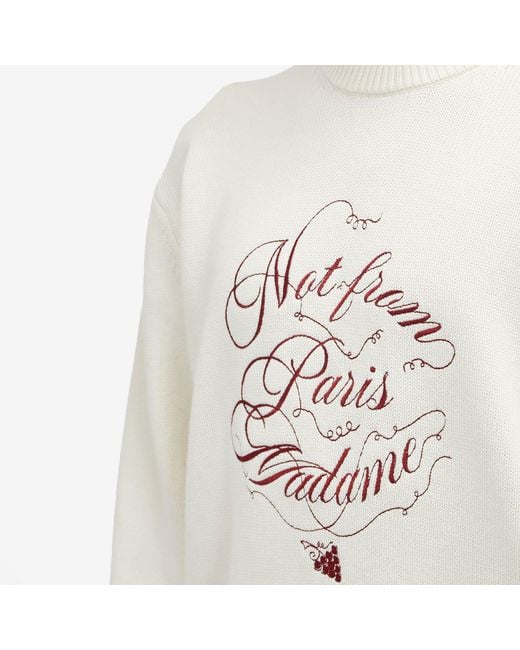 Drole de Monsieur White Not From Paris Madame Caligraphy Crew Knit for men
