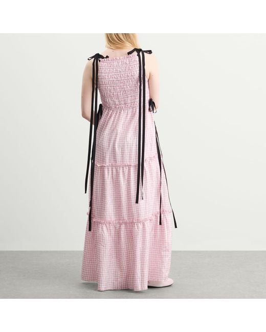 Ganni Pink Shibori Pleat Maxi Smock Slip Dress