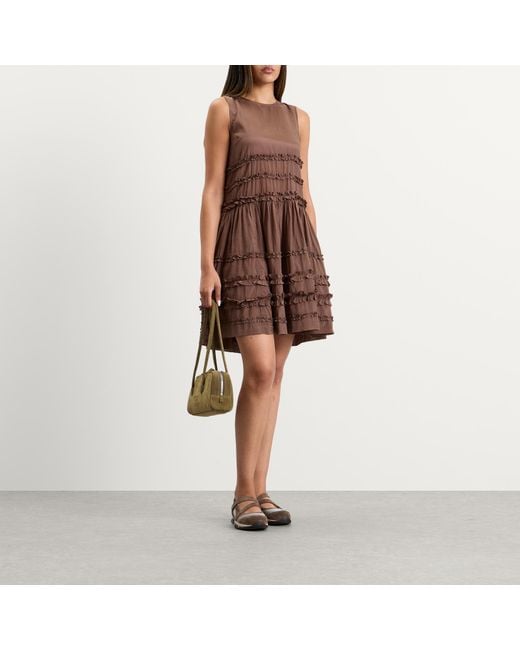 Damson Madder Brown Reed Drop Waist Ruffle Midi Dress