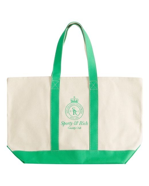 Sporty & Rich Green Crown Logo Two Tone Tote Bag