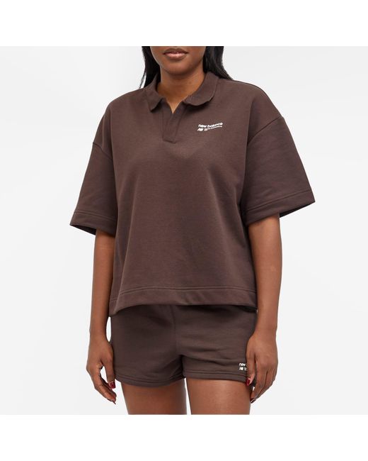 New Balance Brown Linear Heritage French Terry Collared Shirt