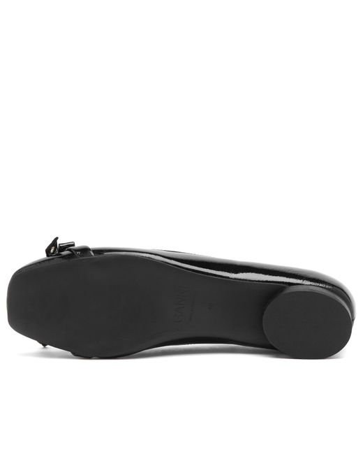 Ganni Eyelets Bow Ballerina Naplack in Black | Lyst