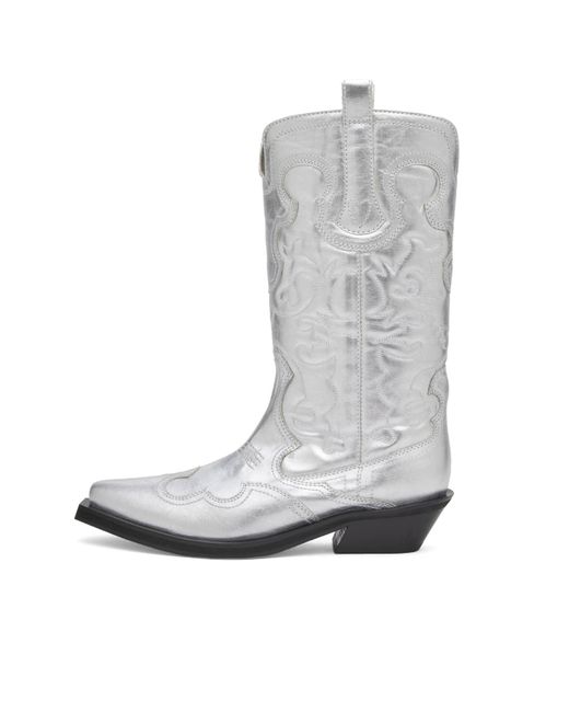 Ganni Gray Embroidered Western Boot