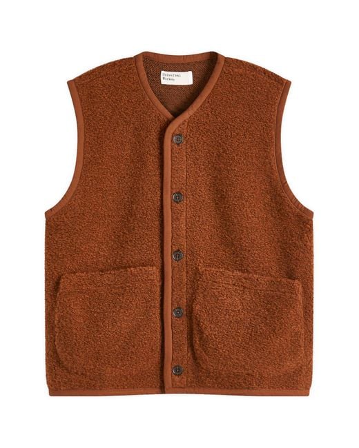 Universal Works Brown Boucle Alvar Fleece Lancaster Gilet for men
