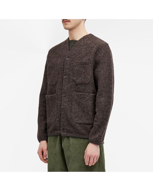 Universal Works Brown Wool Fleece Cardigan for men