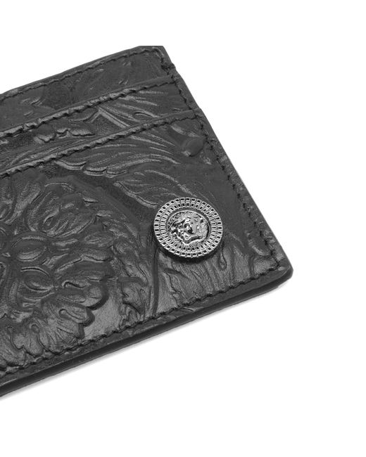 Versace Black Barocco Embossed Leather Card Holder for men