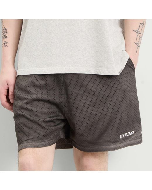 Represent Gray Washed Mesh Shorts for men
