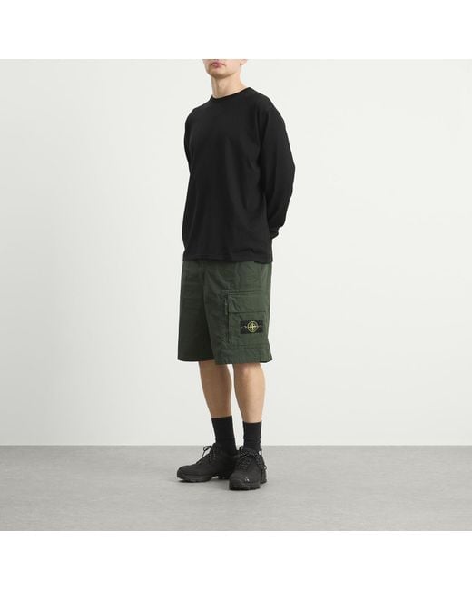 Stone Island Green Canvas Weave Cotton Cargo Shorts for men
