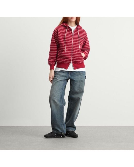 No Problemo Red Mini Problemo Stripe Zip Hoodie
