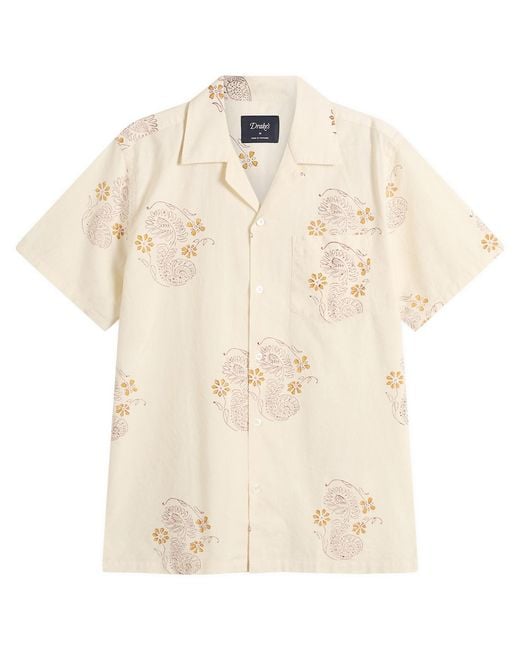 Drake's Natural Floral Block Print Camp Collar Shirt for men