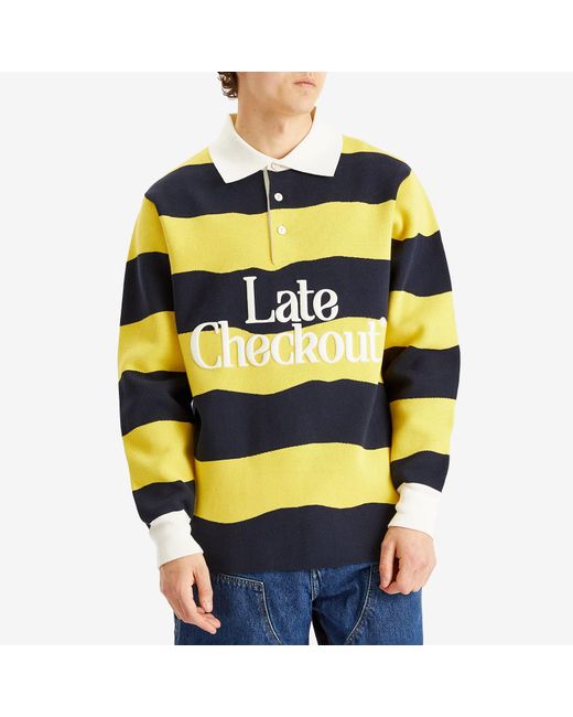 Late Checkout Yellow Striped Rugby Polo for men