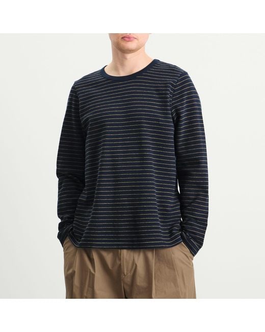 Folk Blue Textured Stripe Long Sleeve T-Shirt for men